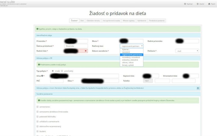 Štátny portál ponúka pri vypĺňaní žiadosti aj možnosť registrovaného partnerstva