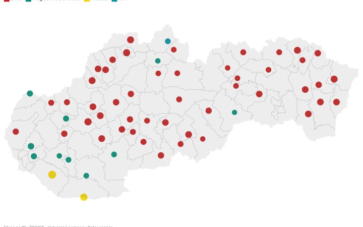 PS víťazilo v krajských mestách, v okresných však dominoval Smer (mapy)