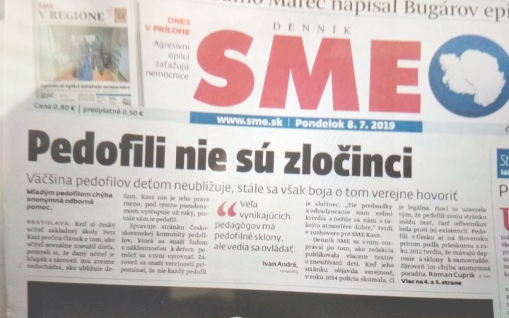 Aj pedofil má právo na život bez predsudkov, píše denník SME