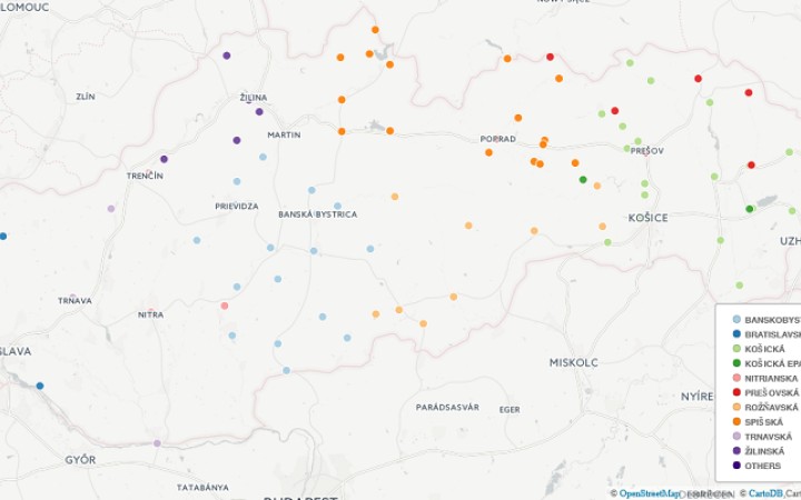 Mapa slovenských kostolov s jubilejnými bránami milosrdenstva